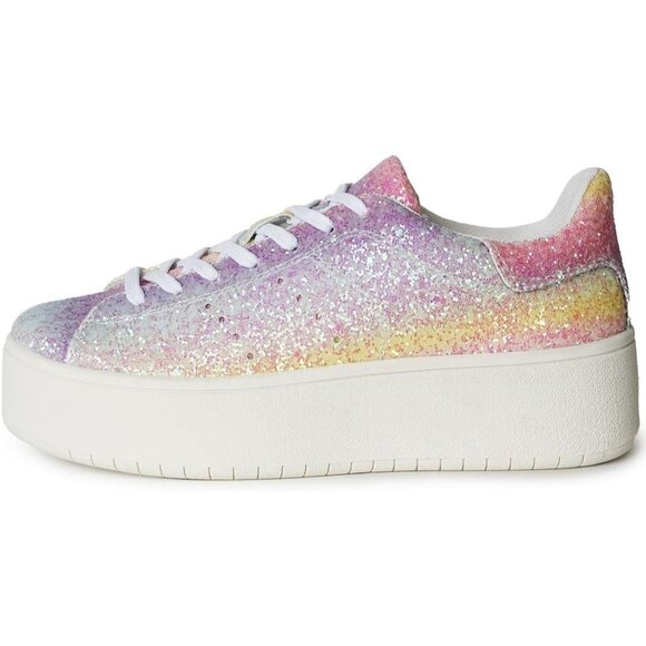 J. Adams Women Multi Casual Lace Up Fashion Tennis Rainbow Glitter Sneakers 6.5 - Picture 2 of 4